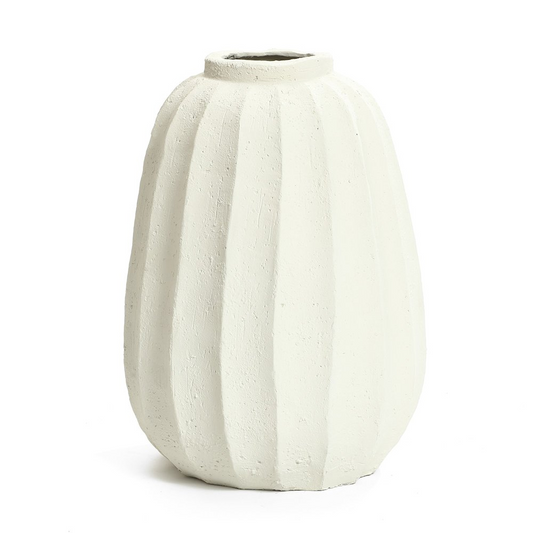 Off White MgO Round Modern Fluted Vase