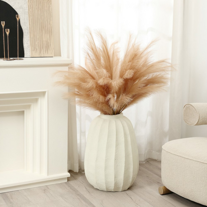 Off White MgO Round Modern Fluted Vase