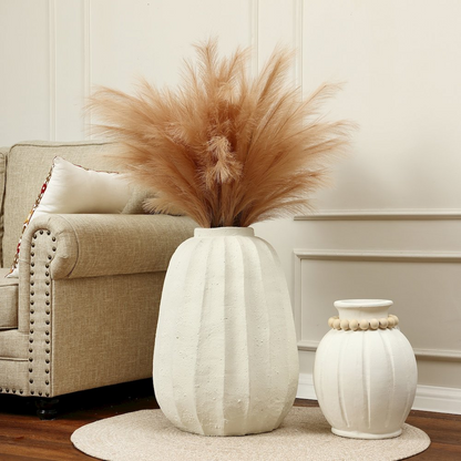 Off White MgO Round Modern Fluted Vase