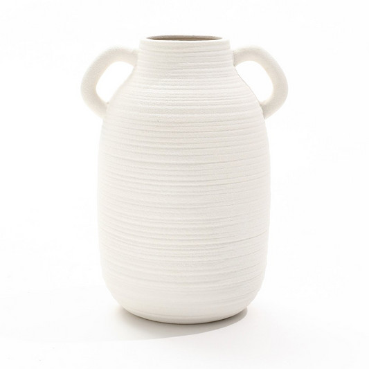 White Ceramic Jug 9.9-Inch Tall Round Vase