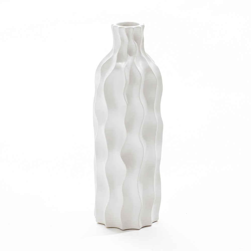 White Waves Ceramic 15.75-Inch Tall Round Vase