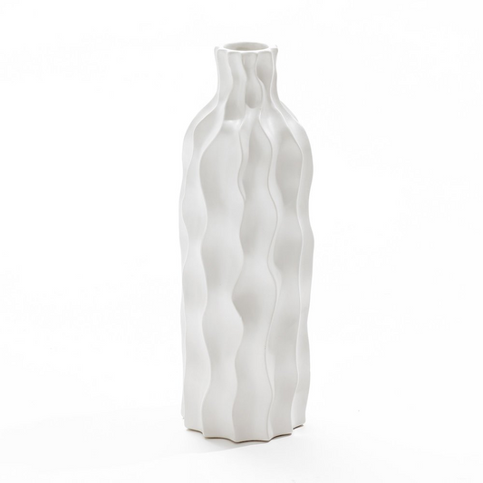 White Waves Ceramic 15.75-Inch Tall Round Vase