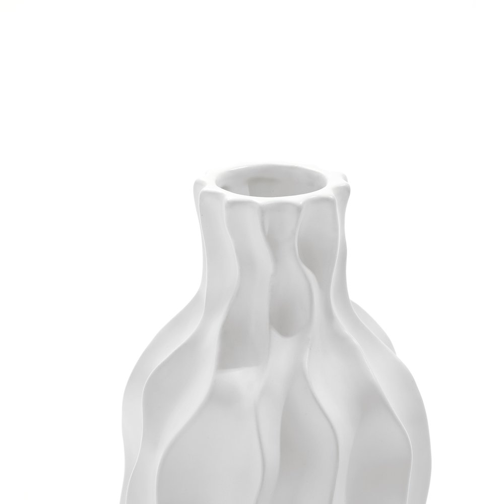 White Waves Ceramic 15.75-Inch Tall Round Vase