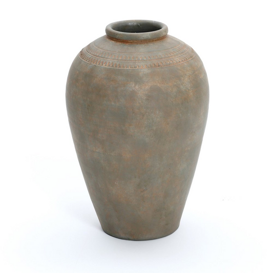 Rustic Brown Terracotta 14.6-Inch Tall Urn Vase