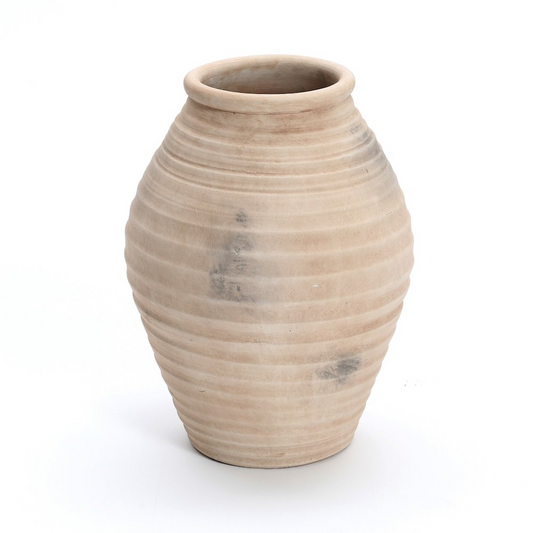 Rustic Brown Ribbed Terracotta 13.2-Inch Tall Urn Vase