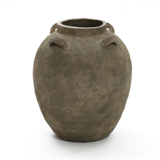 Rustic Brown Terracotta Cauldron 15.4-Inch Tall Vase