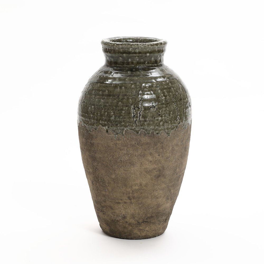 Rustic Brown Stoneware 18.5-Inch Tall Indoor and Outdoor Bud Vase