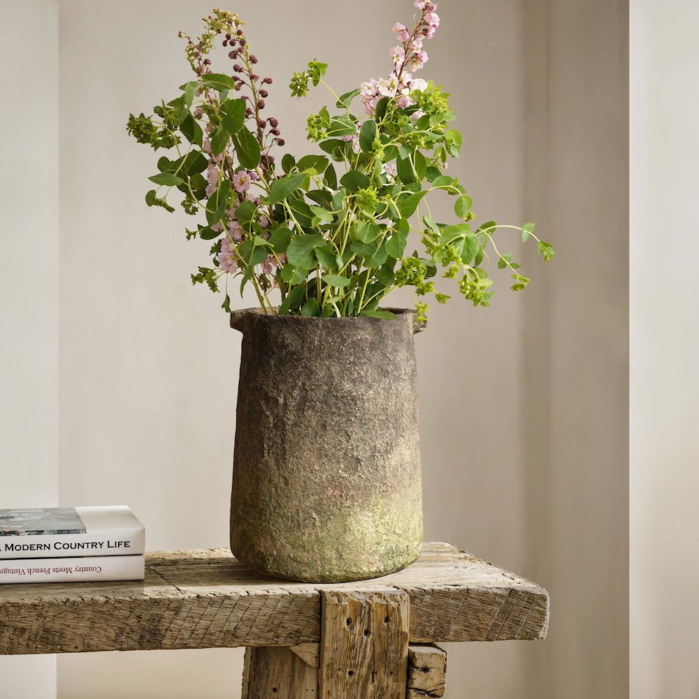 Rustic Ginger Root Brown Cement 11-Inch Tall Indoor and Outdoor Cylinder Vase