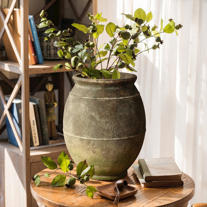 Rustic Ginger Root Brown Terracotta 13.6-Inch Tall Indoor and Outdoor Urn Vase