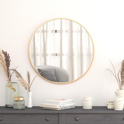 30" Round Gold Metal Framed Wall Mirror