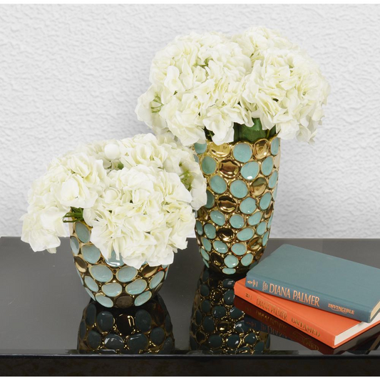 Turquoise and Gold Accent Vases Set of 2