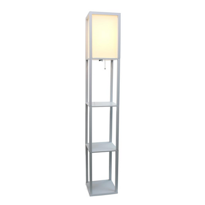 Lalia Home Column Shelf Floor Lamp with Linen Shade, Gray